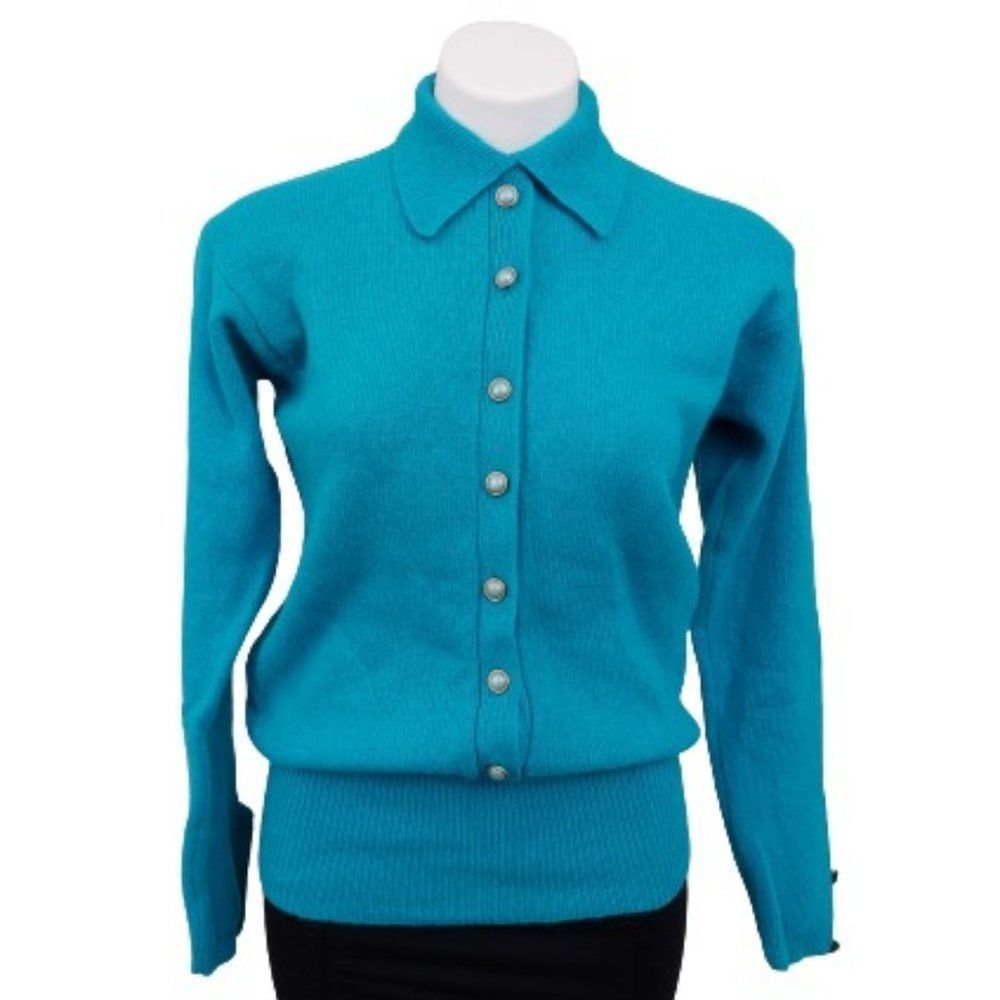 Vintage SML Sport 1980's does 1950s Button-up Sweater, Small  Blue